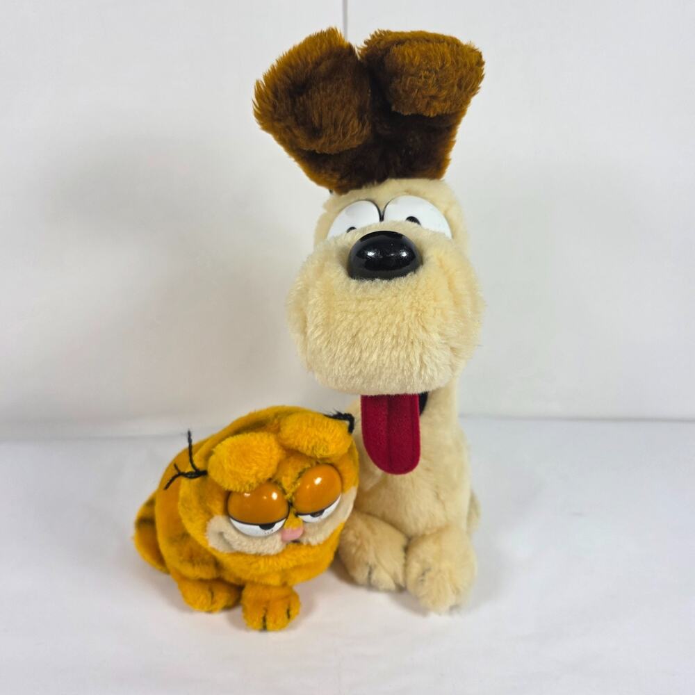 Vintage 6" Garfield 1981 & 13" Odie 1983 Plush Dog / Cat Set Lot By Dakin Toys